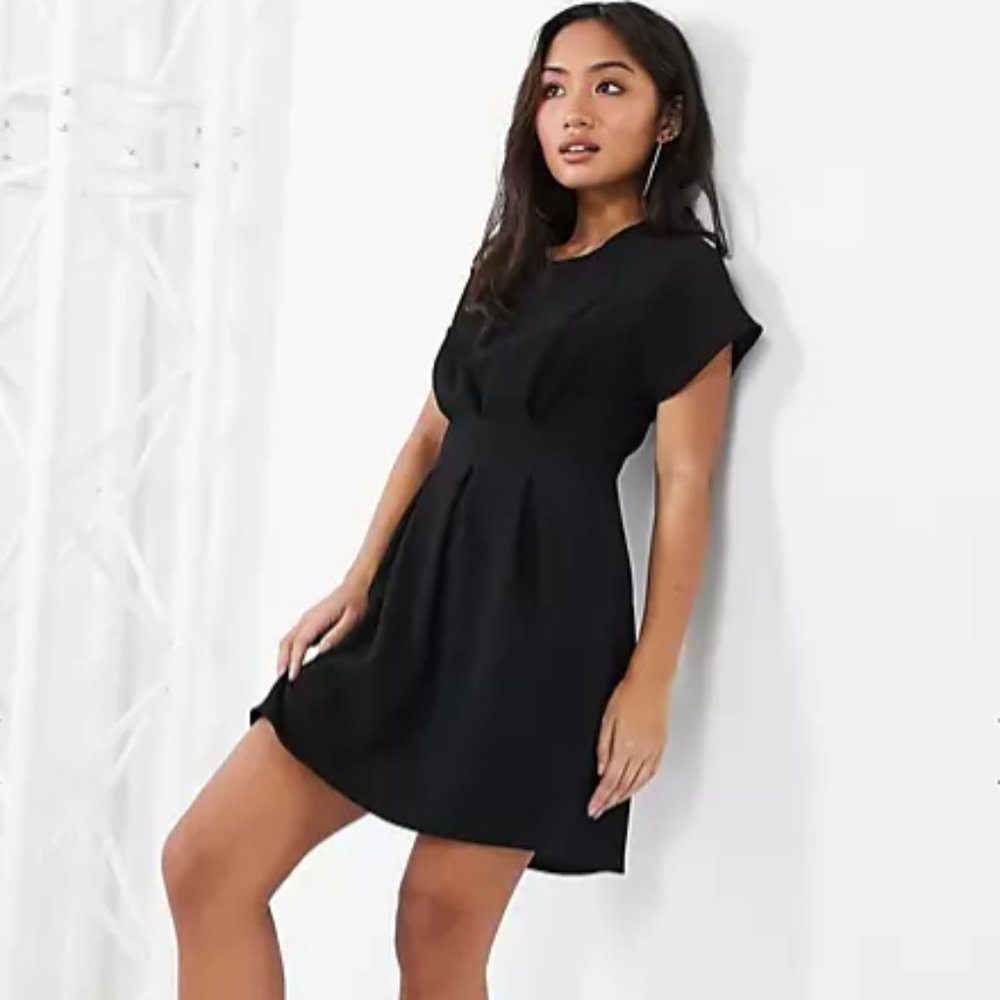 ASOS nipped in waist black mini dress
